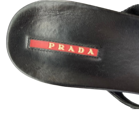 PRADA Vintage Flip Flops leather patent leather fabric w/silver buckle EUC  7 - Picture 6 of 10